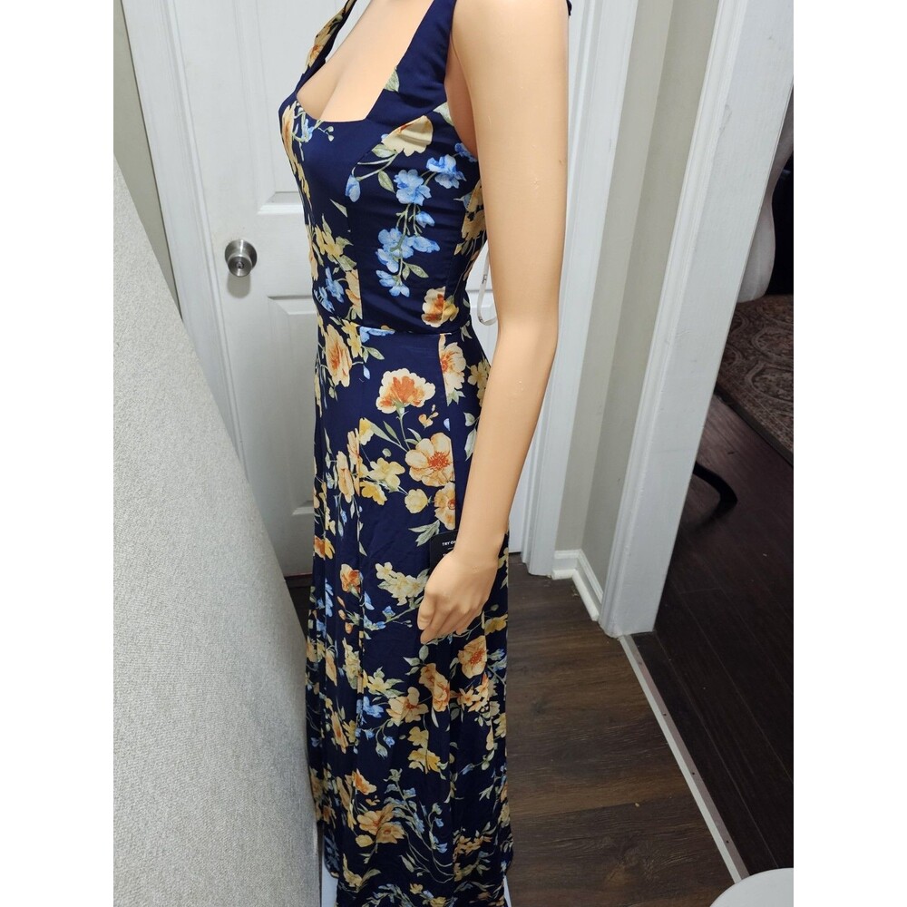 LULUS Remarkable Arrival Navy Blue Floral Sleeveless Maxi Dress Size XS New Flaw - Picture 6 of 13